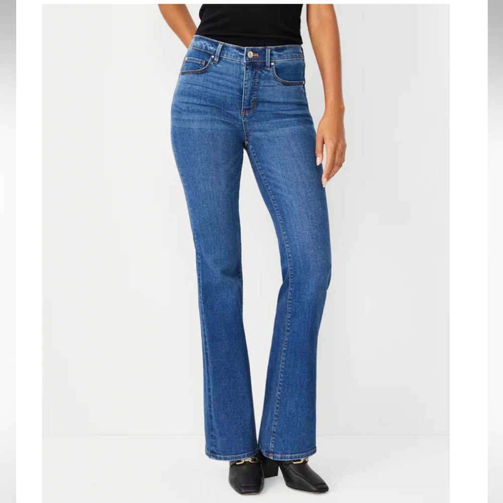 Ann Taylor 12 Mid Rise Boot Jeans, Bright Mid Indigo Wash